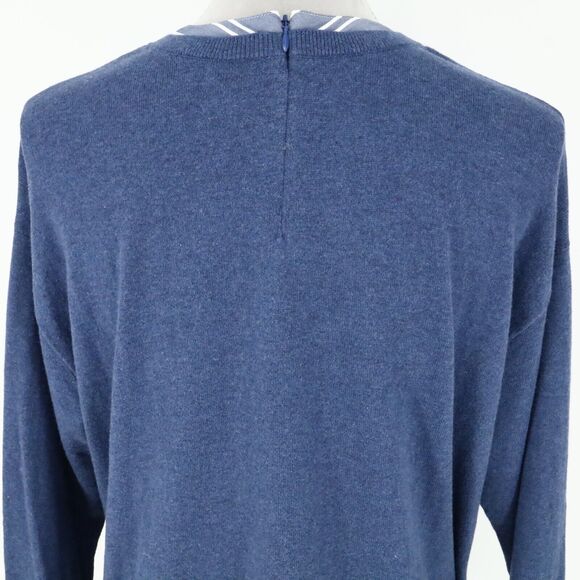 J Jill Sweater Petites LP PL Blue with White Blue Underlay Stretch Knit - Picture 9 of 15